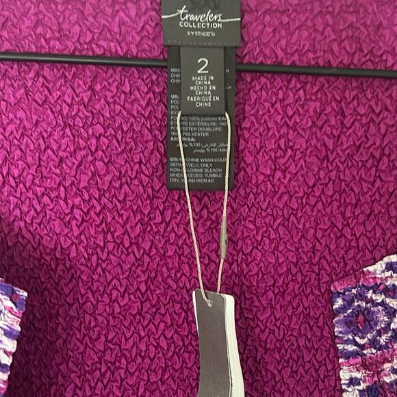 Chico's Travelers Reversible Crushed Ikat Long Jacket Open Front Purple Large - Picture 4 of 6